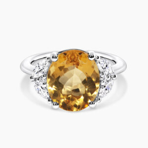 18ct white gold oval citrine and diamond ring