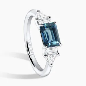 18ct white gold emerald cut London blue topaz and diamond ring