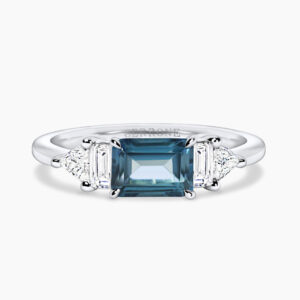 18ct white gold emerald cut London blue topaz and diamond ring