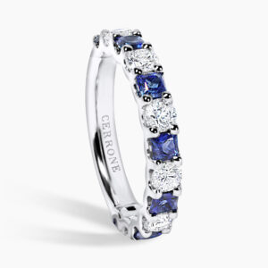 18ct white gold princess cut sapphire and round diamond ring