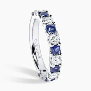 18ct white gold princess cut sapphire and round diamond ring