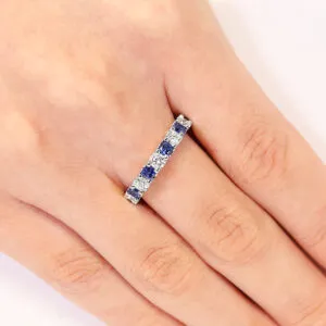 18ct white gold princess cut sapphire and round diamond ring