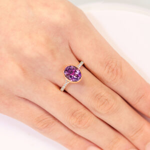 18ct rose gold 2.29ct oval amethyst and diamond ring