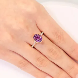 18ct rose gold 2.29ct oval amethyst and diamond ring