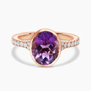 18ct rose gold 2.29ct oval amethyst and diamond ring