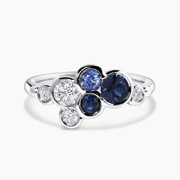 18ct white gold sapphire and diamond bezel ring