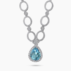 18ct white gold pear shaped aquamarine and diamond necklace