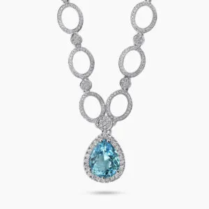 18ct white gold pear shaped aquamarine and diamond necklace