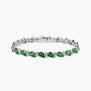 18ct white gold pear shaped tsavorite garnet and round diamond bracelet