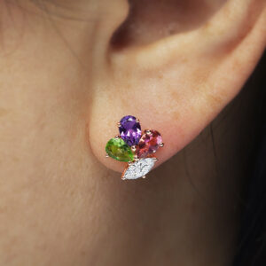 18ct rose gold pink tourmaline, amethyst & peridot stud earrings