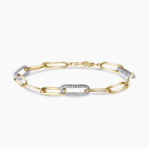 18ct yellow gold paper clip pave diamond bracelet