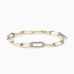 18ct yellow gold paper clip pave diamond bracelet