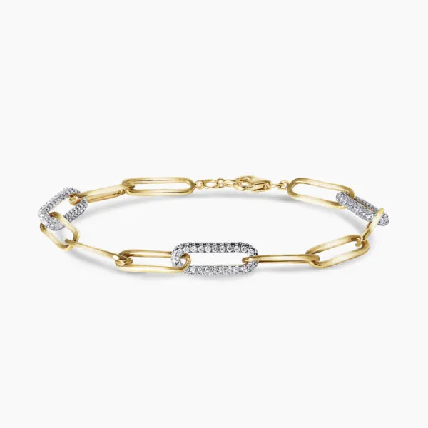 18ct yellow gold paper clip pave diamond bracelet