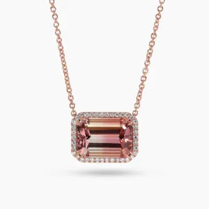 18ct rose gold emerald cut tourmaline & diamond necklace