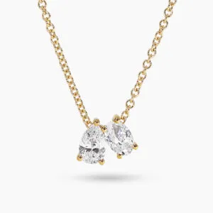 18ct yellow gold pear and oval diamond necklace