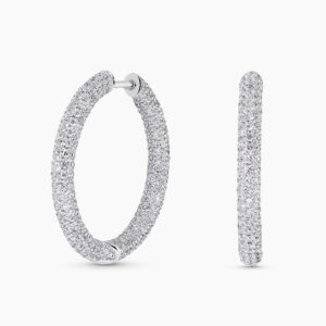 18ct White Gold Diamond Pave Set Hoop Earrings