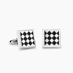 Stainless Steel Cufflinks with Black Checker Board pattern