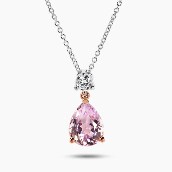 18ct white gold pear kunzite and diamond necklace