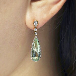 Spatafillio Earrings - 18ct yellow gold pear shaped green amethyst and diamond earrings