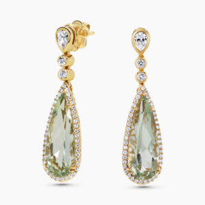 18ct yellow gold green amethyst and diamond earrings