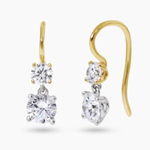 18ct yellow and white gold simple round diamond hook earrings