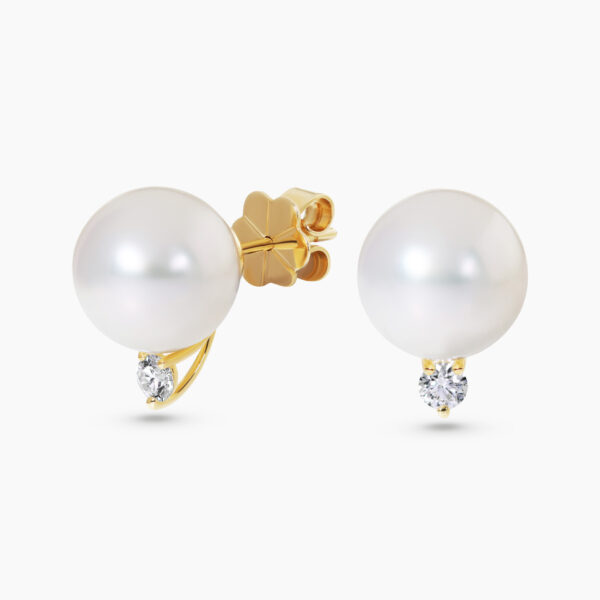 18ct yellow gold 10mm South Sea pearl and diamond earrings