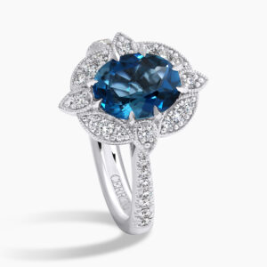 18ct white gold 2.00ct oval London blue topaz and diamond ring