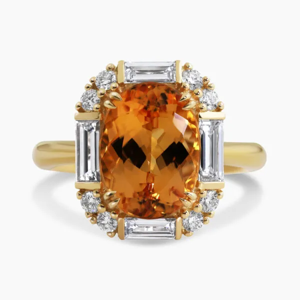 18ct yellow gold 5.70ct oval yellow topaz and diamond ring