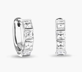 18ct white gold carre cut diamond hoop earrings