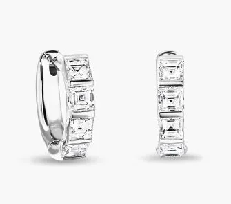 18ct white gold carre cut diamond hoop earrings