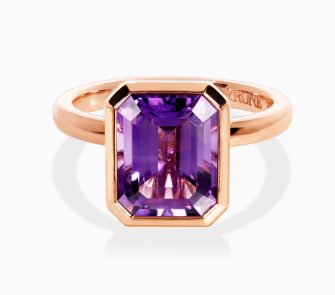 18ct rose gold 3.05ct emerald cut amethyst ring